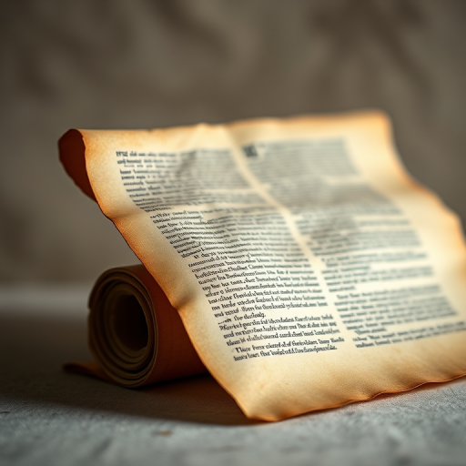 Create a detailed and high-resolution image of an ancient scroll with a slightly unrolled edge, set against a soft gradient background, using a DSLR camera at f/2.8 aperture, ISO 100, 50mm lens, with natural lighting and a slight depth of field to enhance the texture and warmth of the scroll.