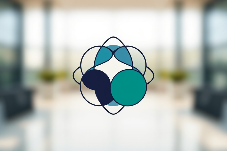 Generate a high-resolution image of a stylized geometric logo featuring overlapping circles and lines, shot with a Canon EOS R5 at 50mm f/1.8, ISO 100, natural light, soft focus background for depth.