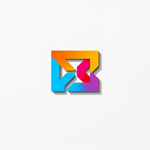 Create a vibrant, minimalist logo featuring a geometric design with a modern aesthetic, captured with a Canon EOS R5 at f/1.8, ISO 100, 1/200 sec, top-down view, using natural light for enhanced clarity.