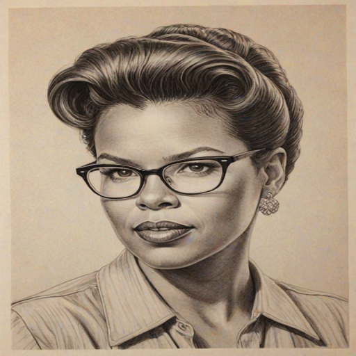 Gorgeous Leslie Jones, pencil sketch, portrait of Wonderful woman 1952s in glasses, hair style beatnik, outline, clear lines, fine lines, 8k