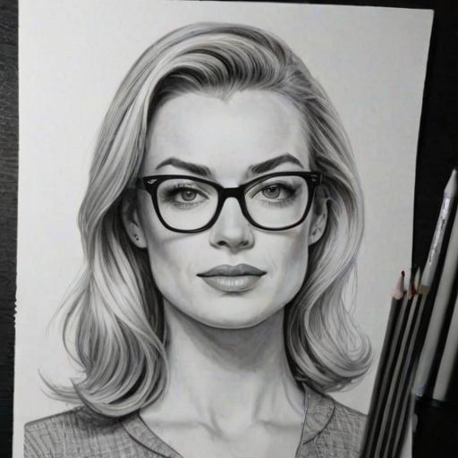 Magnificent Yvonne Strahovski, pencil sketch, portrait of Gorgeous woman 1964s in glasses, hair style beatnik, outline, clear lines, fine lines, 8k