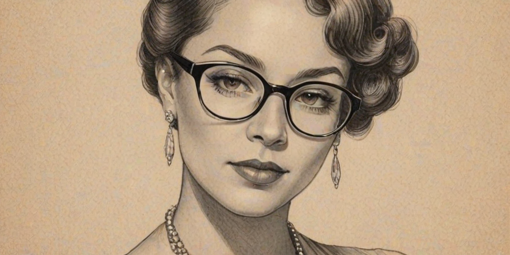 Gorgeous Mekia Cox, pencil sketch, portrait of Elegant woman 1920s in glasses, hair style beatnik, outline, clear lines, fine lines, 8k