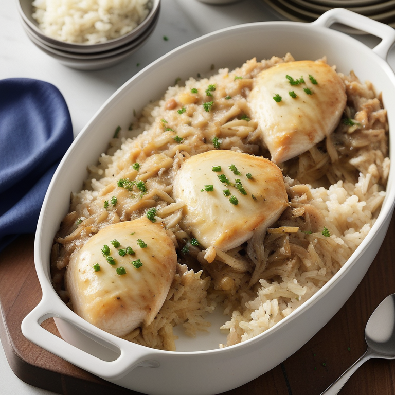 french onion chicken and rice bake