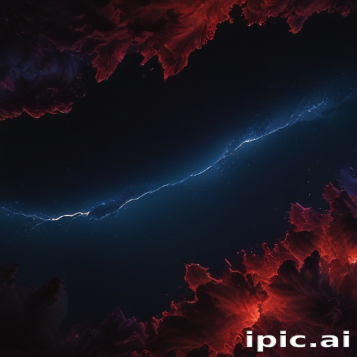 Vibrant Cosmic Landscape with Deep Blues and Fiery Red Elements
