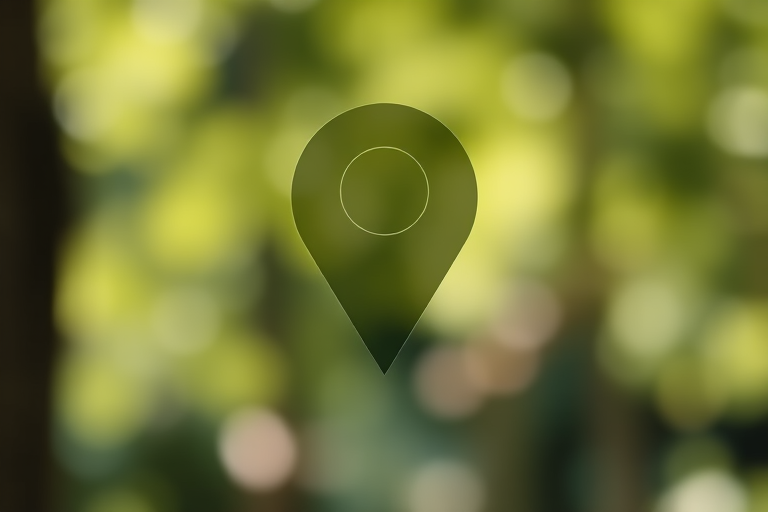Create a high-resolution image of a location pin icon with a modern design, using a Canon EOS R5 camera, 50mm lens, aperture f/1.8, ISO 100, in natural lighting with a shallow depth of field to enhance the background blur.