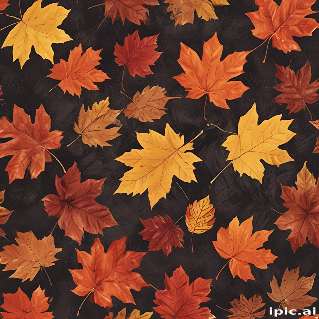 Autumn Leaves in Vibrant Colors Against a Dark Background Display