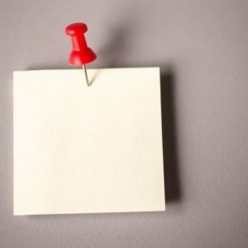 create a high-resolution image of a blank sticky note with a red pushpin on top, soft lighting, close-up view, 50mm lens, f/2.8 aperture, ISO 100, taken with a digital DSLR camera