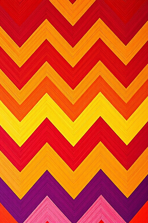 create a vibrant chevron patterned background with bold colors of red, orange, yellow, and purple, macro lens, f/2.8, ISO 200, shutter speed 1/60s, top-down view, DSLR camera