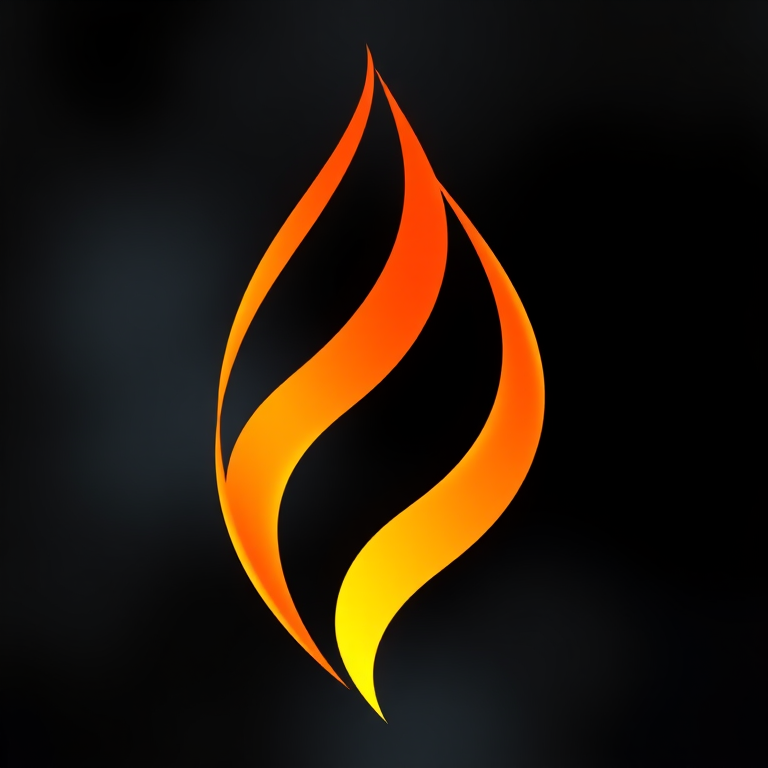 Create a high-resolution vector image of a stylized flame shape with smooth curves and clean lines, shot with a DSLR camera, 50mm lens, f/2.8 aperture, ISO 100, natural lighting, and a shallow depth of field to emphasize the flame design.