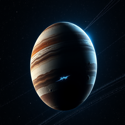 Create a high-resolution image of a distant planet with a rocky surface and glowing blue accents, set against a starry space background, captured with a 24mm lens, f/8 aperture, ISO 100, using a DSLR camera in a wide-angle view to emphasize depth and detail.