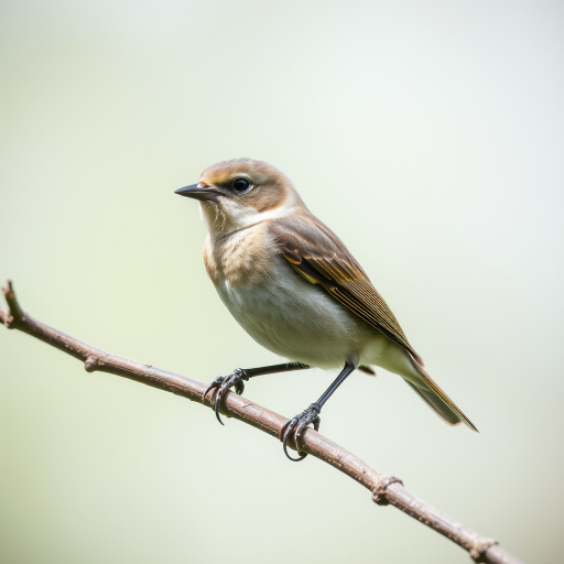 capture a clear close-up of a bird perched on a branch with a shallow depth of field, natural light, ISO 400, f/2.8 aperture, 1/250 second shutter speed, focus on the bird, DSLR camera, 85mm lens, slight vignette for emphasis on the subject, background softly blurred