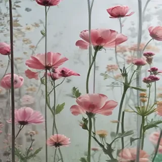 flowers behind glass wallpaper