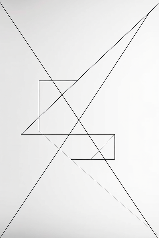 Create an abstract composition using geometric shapes and lines, focusing on symmetry and balance, shot with a Canon EOS R5, 50mm lens, f/1.8 aperture, ISO 100, in a well-lit studio environment.