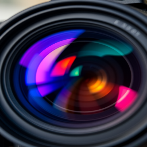 Create a high-resolution image of a camera lens with a colorful aperture, using a Canon EOS R5, 50mm f/1.2 lens, aperture set to f/2.8, ISO 100, and natural light to enhance vibrancy and clarity.