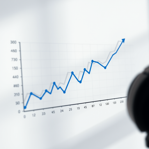 Create a high-resolution line graph with blue data points and lines, minimalistic design, soft shadows in the background, viewed from a slightly elevated angle using a DSLR camera at f/8 aperture, 1/125s shutter speed, ISO 200, and a 50mm lens.