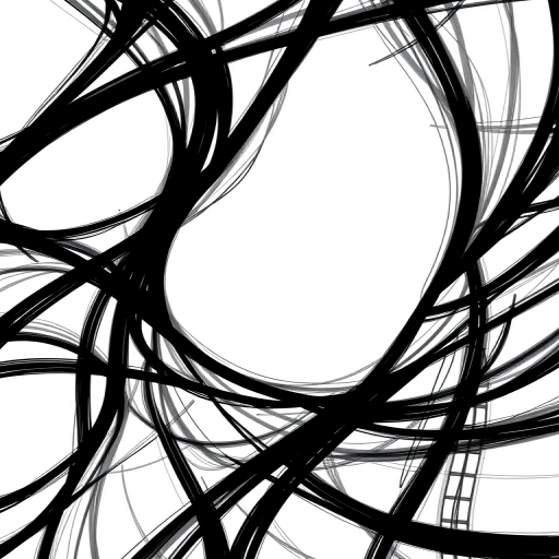 Generate a high-resolution abstract black design on a white background, using a DSLR camera with a 50mm lens, aperture set to f/1.8, ISO 100, shot at a 45-degree angle for dynamic perspective and enhanced detail.