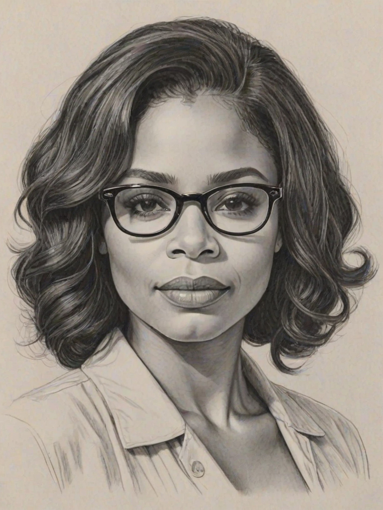 Enticing Sanaa Lathan, pencil sketch, portrait of Exquisite woman 1961s in glasses, hair style beatnik, outline, clear lines, fine lines, 8k