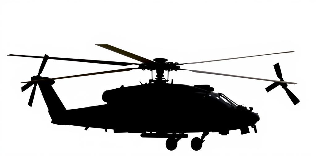 silhouette of an Apache helicopter against a white background, shot with a DSLR camera, 50mm lens, f/8 aperture, ISO 100, 1/250s shutter speed, centered composition, high contrast, minimalist style