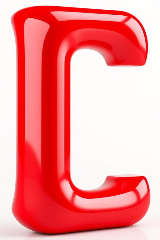 Create a high-resolution 3D rendering of a shiny, vibrant red letter "R" with a glossy finish, shot with a 50mm lens, f/1.8 aperture, ISO 100, in soft natural light, using a DSLR camera for enhanced detail and clarity.
