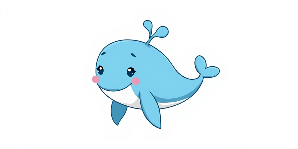 Generate a high-resolution, digitally illustrated image of a cartoon blue whale, with a bright and cheerful expression, set against a simple white background. Use a Canon EOS 5D Mark IV, f/8 aperture, ISO 100, 50mm lens, and a soft focus effect for a clean and vibrant look.