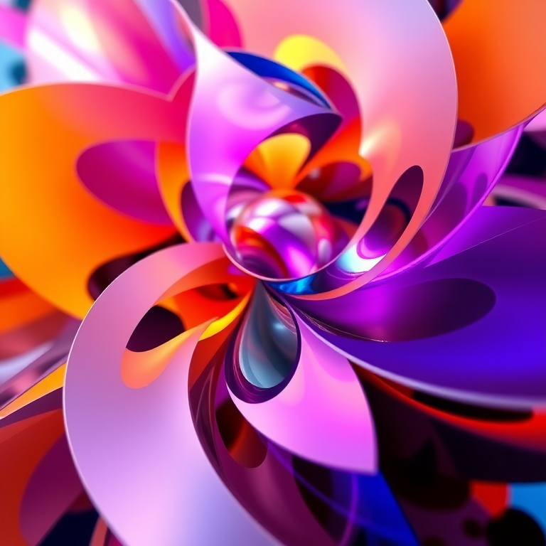 Create a high-resolution abstract design featuring dynamic shapes and vibrant colors, shot with a DSLR camera at f/2.8, ISO 100, 1/250s shutter speed, in a wide-angle view, using a macro lens to enhance detail and depth.