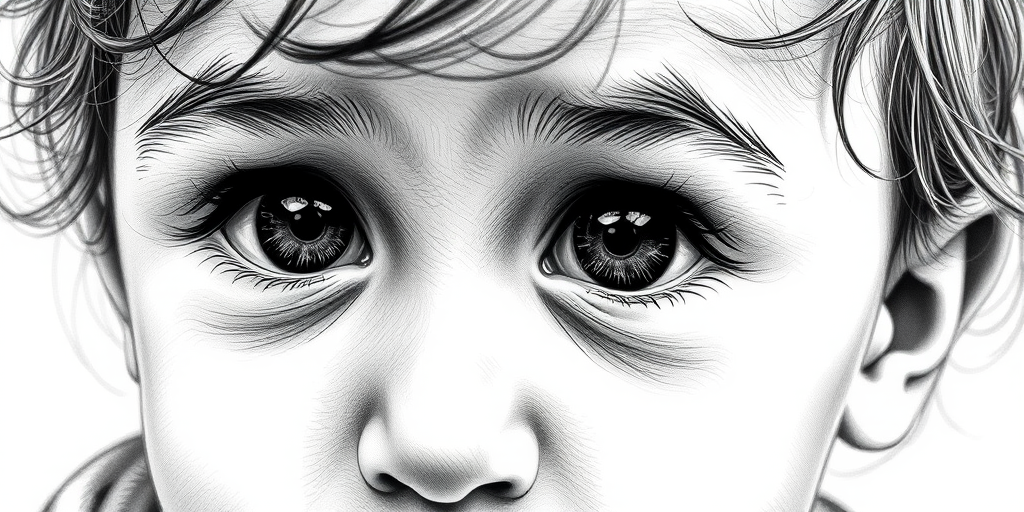 A hyperdetailed photorealistic black and white sketch of a beautiful toddler with deep black eyes, with a macro focus