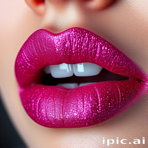 Dazzling representation of glitter-infused magenta lips, showcasing vibrant color and sparkling texture in macro detail