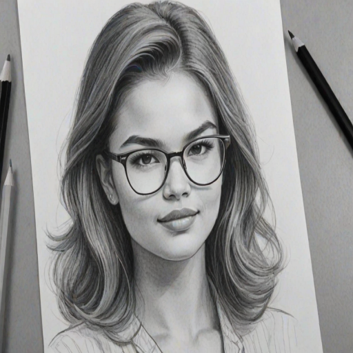 Splendid Paris Berelc, pencil sketch, portrait of Graceful woman 1964s in glasses, hair style beatnik, outline, clear lines, fine lines, 8k