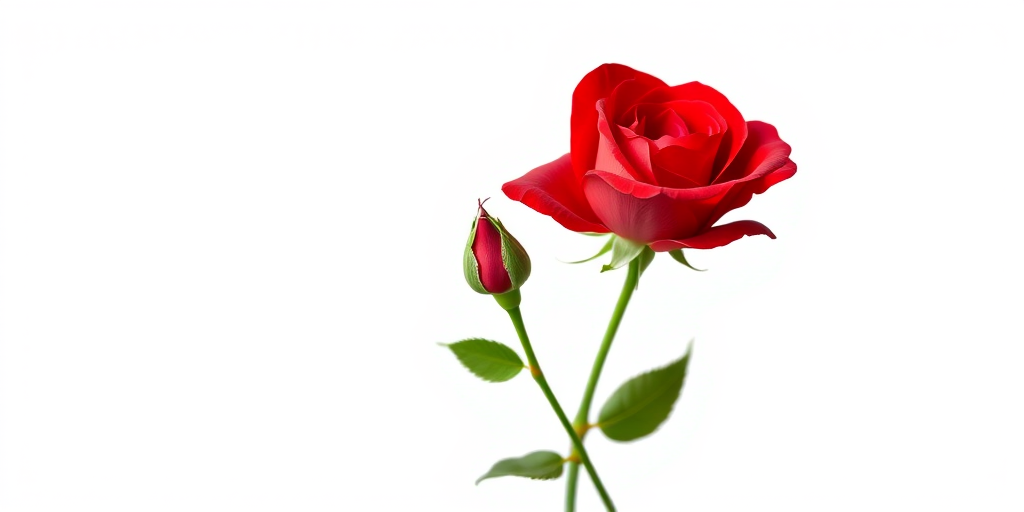 Create a digital illustration of two red roses with a budding rose in a minimalist style on a white background, using a Canon EOS R camera, 50mm lens, f/2.8 aperture, ISO 100, and natural lighting to enhance color richness and detail.