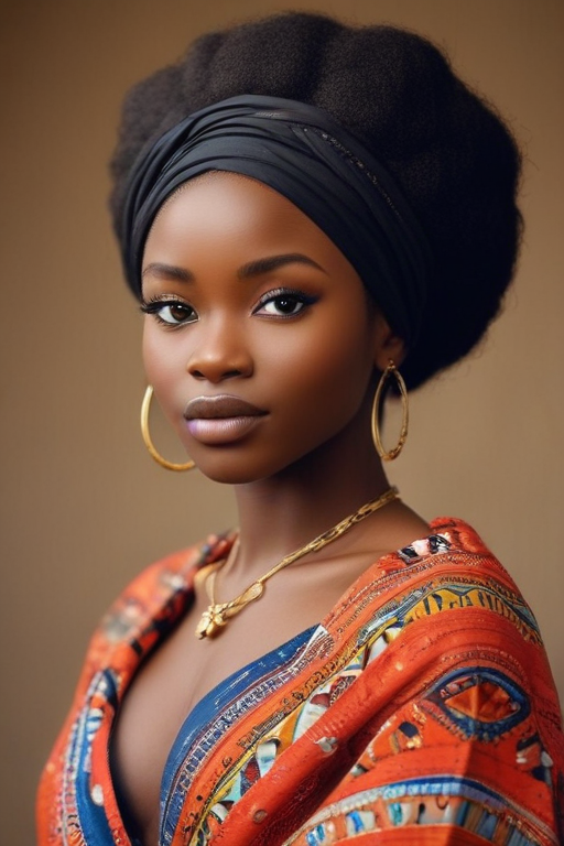 Elegant Portrait of a Woman in Vibrant Traditional Attire and Headwrap