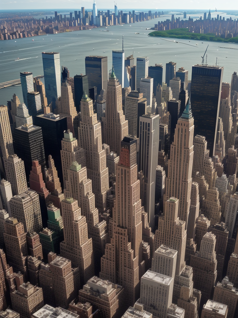 Aerial View of a Bustling Urban Skyline with Iconic Skyscrapers and ...