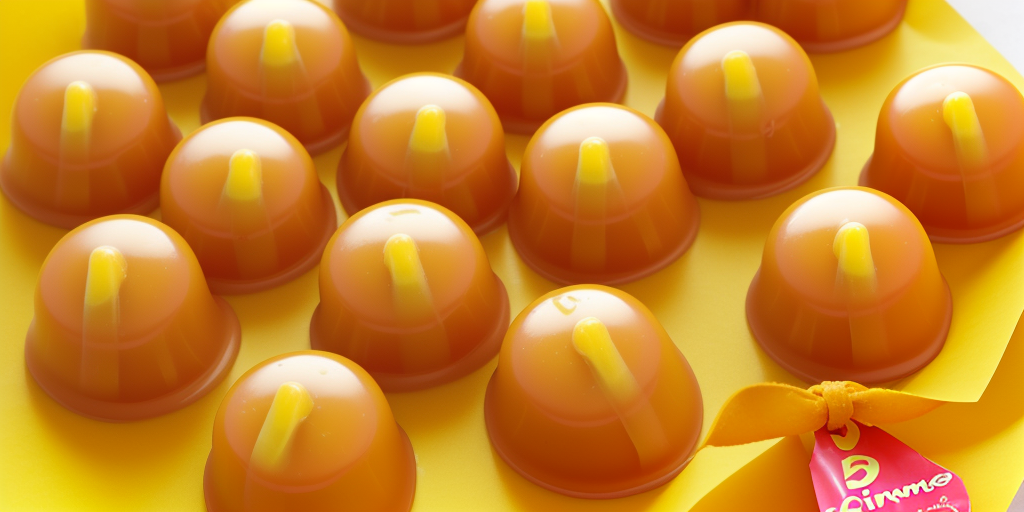 candy coated caramels in a yellow package