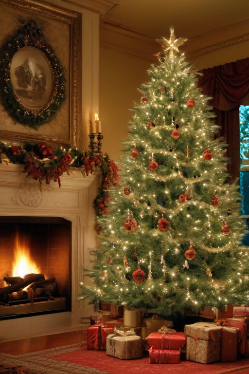 Cozy Holiday Scene Featuring a Beautifully Decorated Christmas Tree and ...