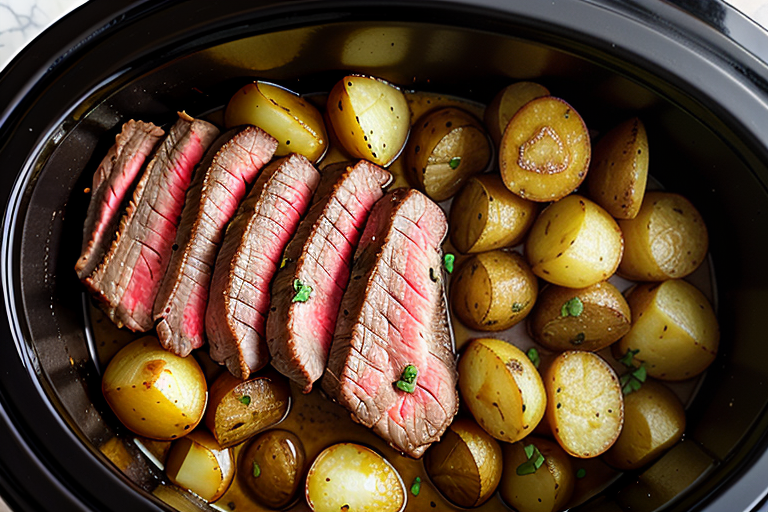 steak and potatoes in the crockpot