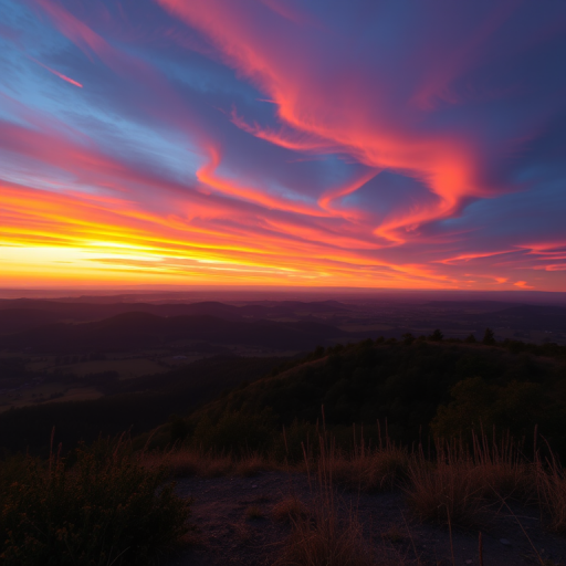 High-resolution image of a scenic landscape during sunset with vibrant colors, captured using a DSLR camera at f/11 aperture, ISO 100, 24mm focal length, in landscape orientation.