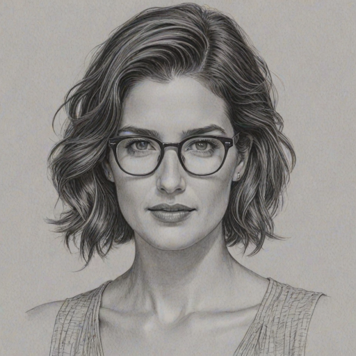 Stunning Cobie Smulders, pencil sketch, portrait of Sublime woman 1942s in glasses, hair style beatnik, outline, clear lines, fine lines, 8k