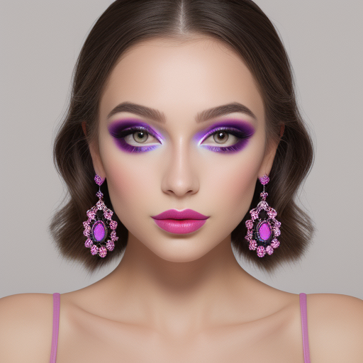 Stunning Portrait of a Woman with Vibrant Purple Makeup and Earrings