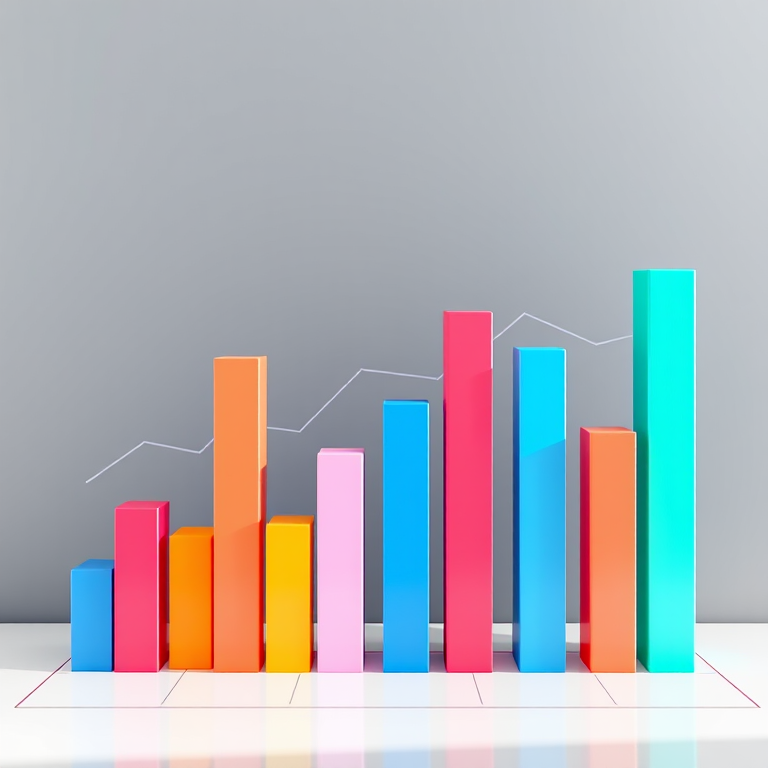 Create a high-resolution vector graphic of colorful 3D bar charts with a soft gradient, using a Canon EOS 5D Mark IV, aperture f/4, ISO 100, 35mm focal length, from an eye-level angle, with natural lighting for enhanced color vibrancy.