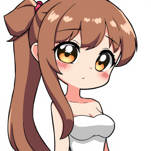 boop, 1girl, brown hair, long hair, solo, wide eyes, upper body, medium breasts, white background, blush