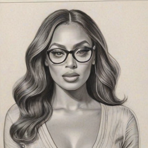 Graceful La La Anthony, pencil sketch, portrait of Enchanting woman 1926s in glasses, hair style beatnik, outline, clear lines, fine lines, 8k