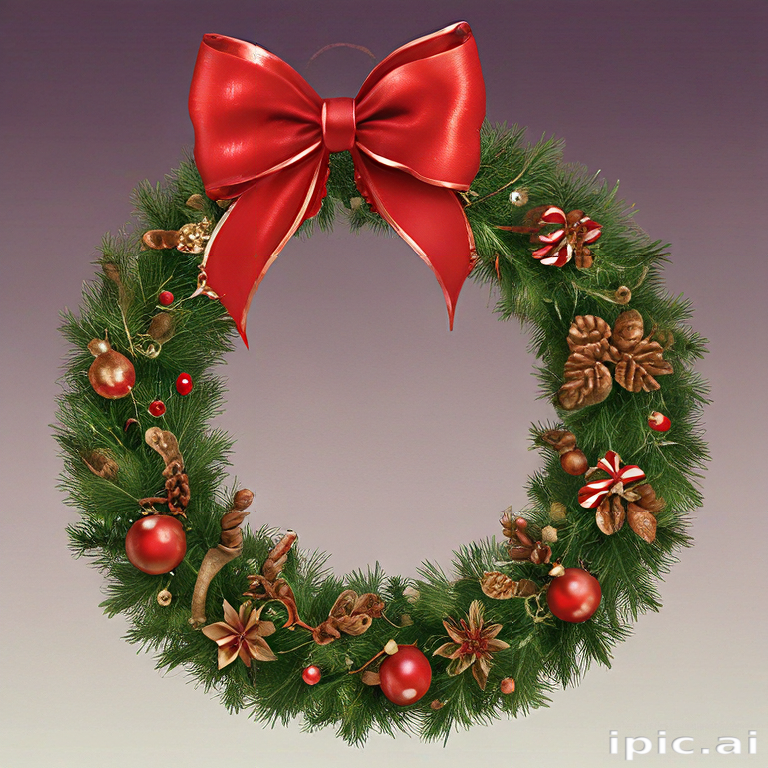 Beautifully Decorated Christmas Wreath with Red Bow and Festive Ornaments