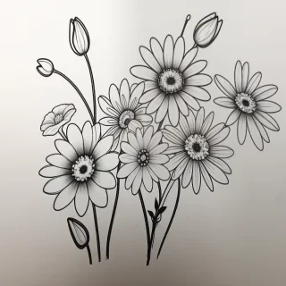line drawn flowers
