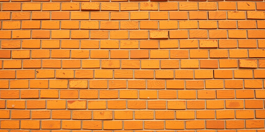 Generate a high-resolution image of an orange brick wall with even texture and consistent spacing between bricks, captured with a DSLR camera at f/8 aperture, ISO 100, and a 35mm lens, viewed straight on to emphasize the pattern and detail.