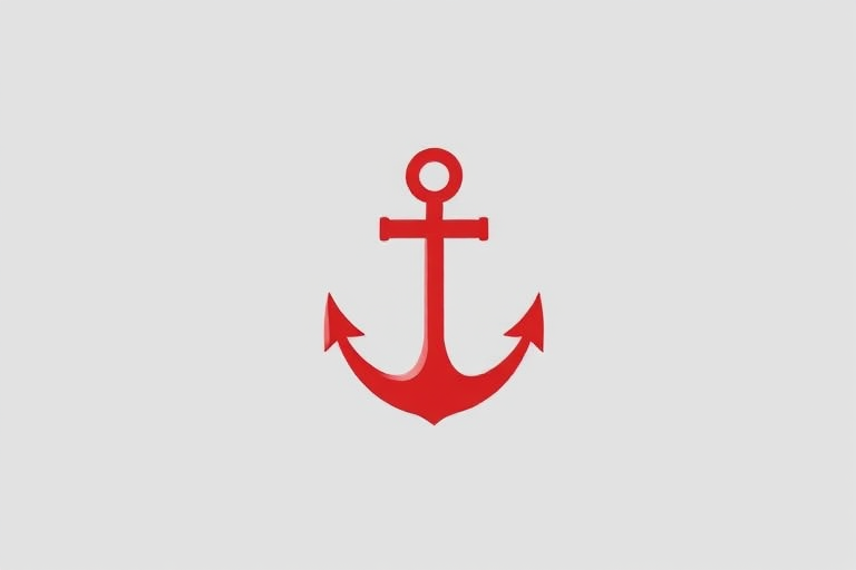 Create a high-resolution image of a red anchor symbol with a clean background, using a DSLR camera set to f/8 aperture, ISO 100, shutter speed 1/200 sec, shot from a straight-on perspective.