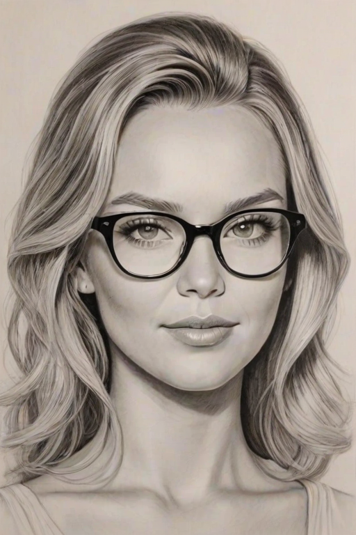 Resplendent Camille Kostek, pencil sketch, portrait of Gorgeous woman 1964s in glasses, hair style beatnik, outline, clear lines, fine lines, 8k