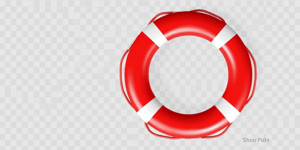 Create a high-resolution illustration of a red and white life preserver ring on a transparent background, shot from a top-down view, using a DSLR camera with a 50mm lens, aperture set at f/8, ISO 100, and a softbox for even lighting.