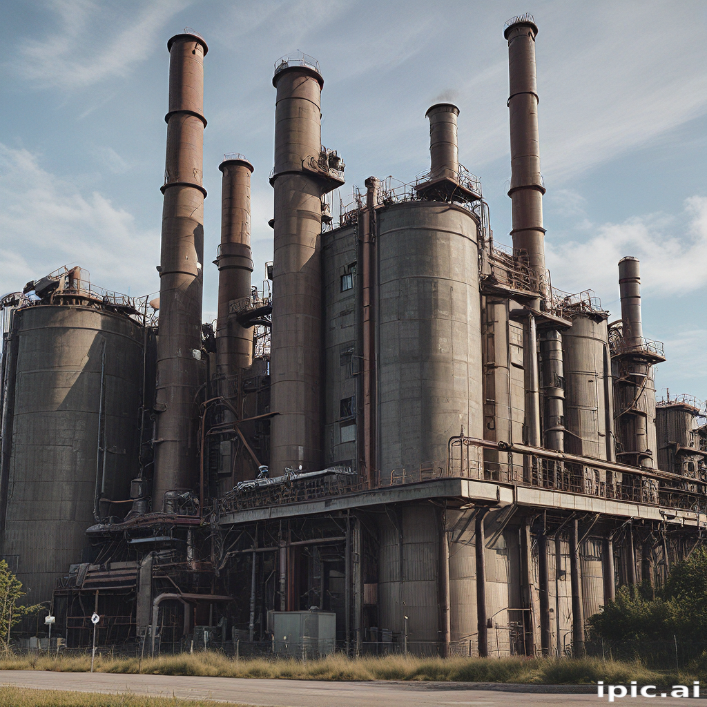 Industrial Complex with Tall Smokestacks and Large Storage Silos Under ...