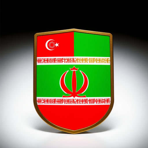 Generate a high-resolution image of a shield design featuring the national symbols of Tajikistan and Iran, using a DSLR camera with a 50mm lens, f/1.8 aperture, ISO 100, and a shallow depth of field to enhance color vibrancy and detail in a bright, even lighting setting.