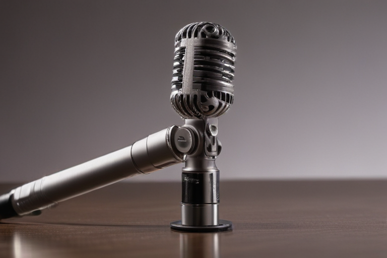 Unique Mic Stylish Vintage Microphone on a Wooden Table with Soft Lighting