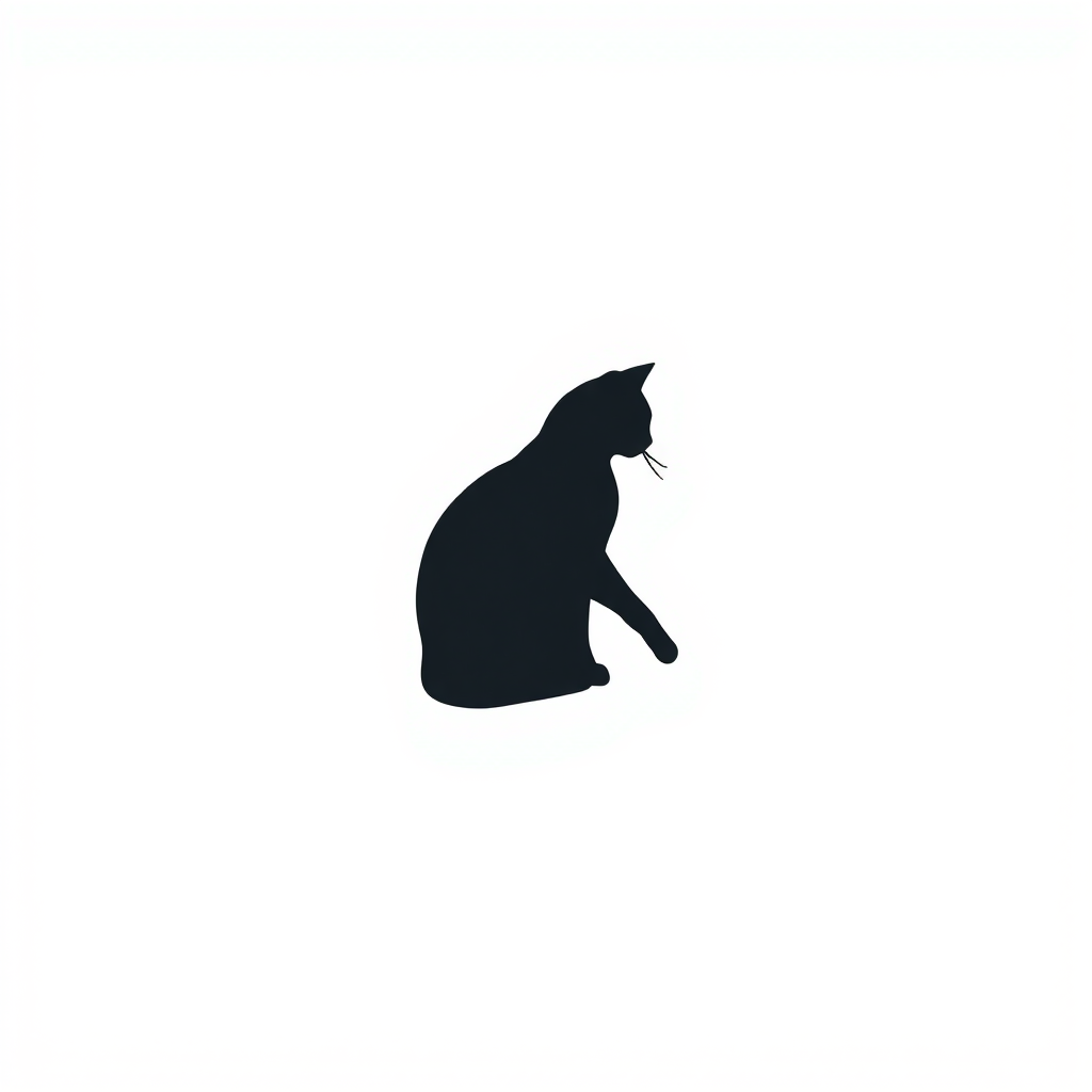 Generate a high-quality minimalist logo design featuring a stylized cat silhouette, captured with a DSLR camera, 50mm lens, aperture f/2.8, ISO 100, shot in natural light, centered composition, sharp focus, and on a plain white background.